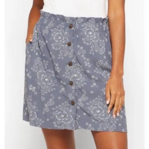Madewell NWT Womens Paperbag Waist Blue Floral Mini Skirt Size Large - Picture 2 of 7